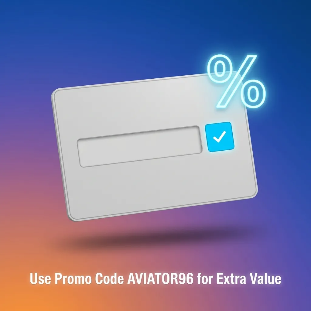Person entering promo code AVIATOR96 on registration form to unlock bonuses and extra perks for new and existing players